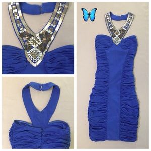 Bebe royal blue ruched dress